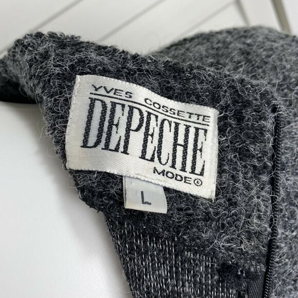 Vtg Yves Cossette Depeche Mode Cropped Fuzzy Gray Knit Sweater Top Womens Size L - Picture 6 of 7